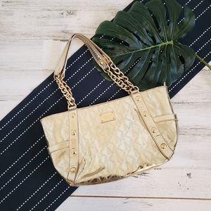 Michael Michael Kors Delancy Pale Gold Shoulder Tote Bag Purse Small